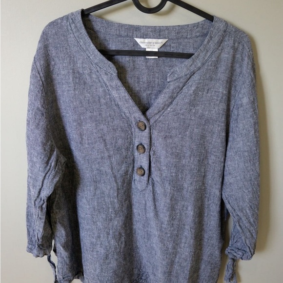 Christopher & Banks Tops - Christopher & Banks Linen Blend Top Petite Large Gray Button Front Casual Blouse